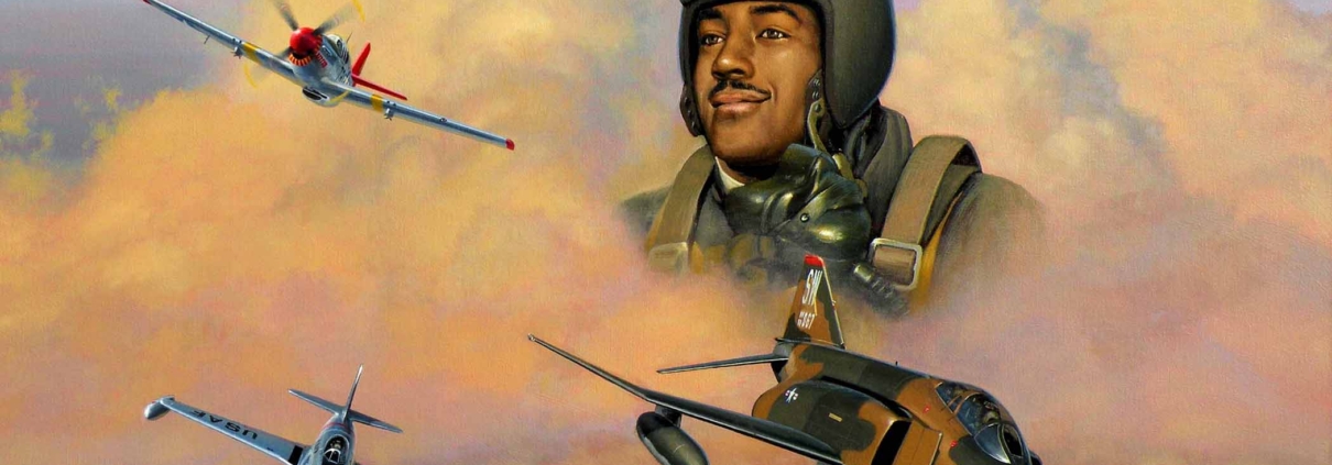 Painting of Charles McGee and the aircraft important to his career.